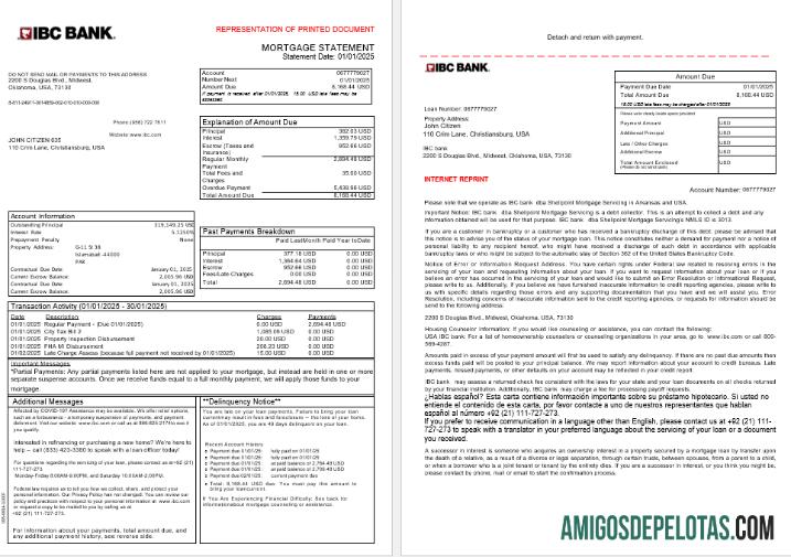 Extrato de hipoteca do banco IBC dos EUA em formatos Word e PDF, 3 páginas 1 2 modelo